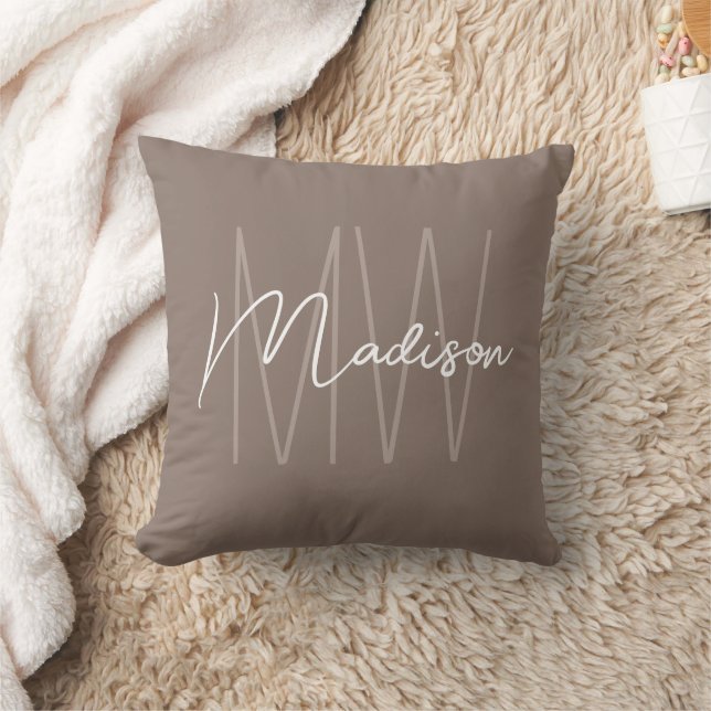 Modern Monogram Name Script Taupe Cushion (Blanket)