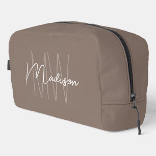 Modern Monogram Name Script Taupe Dopp Kit