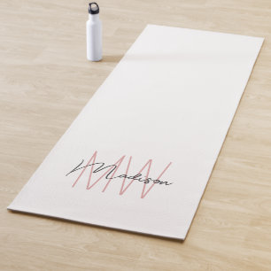 Modern Monogram Name Script White Pink Yoga Mat