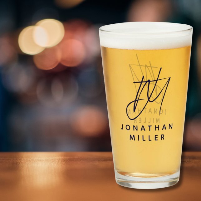 Modern Monogram Name Simple Beer Glass (Creator Uploaded)