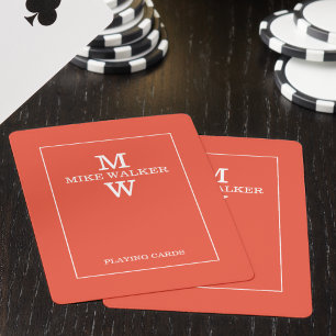 Modern Monogram Name Simple Warm Red Playing Cards