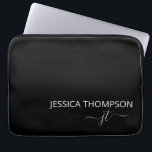 Modern Monogram Name Stylish Black White Laptop Sleeve<br><div class="desc">Customised monogrammed script name and initials modern and cute girly black and white Add Your Names Laptop Sleeve personalised and perfect for the office or school.</div>