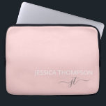 Modern Monogram Name Stylish Blush Pink Girly  Laptop Sleeve<br><div class="desc">Customised monogrammed script name and initials modern and cute girly blush pink and white Add Your Names Laptop Sleeve personalised and perfect for the office or school.</div>