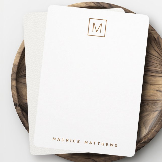Modern monogram name subtle ivory leather texture card (Modern monogram name subtle ivory leather texture note card)