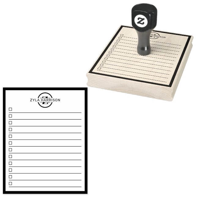 Modern Monogram Name To Do List Rubber Stamp (Stamped)