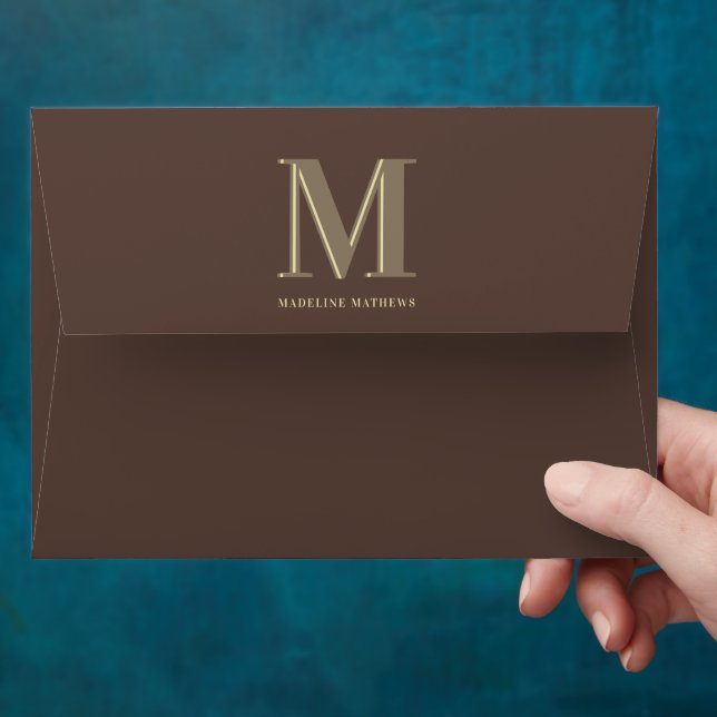 Modern monogram name typography brown envelope (Hand)