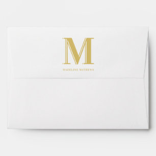 Modern monogram name typography gold white envelope