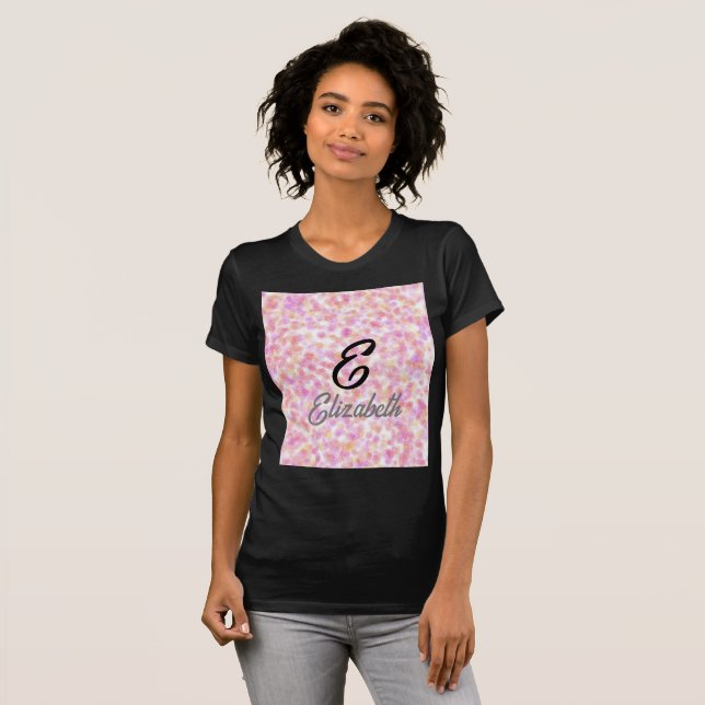 Modern Monogram Name Watercolor Pink Yellow Spots  T-Shirt (Front Full)