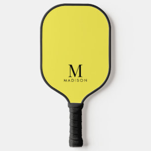 Modern Monogram Name Yellow Pickleball Paddle