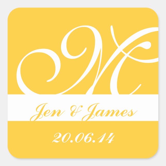 Modern Monogram Names Date Wedding Favour Stickers (Front)