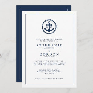 Modern Monogram Nautical Wedding Invitation
