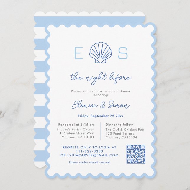 Modern Monogram Nautical Wedding Rehearsal Dinner Invitation (Front/Back)