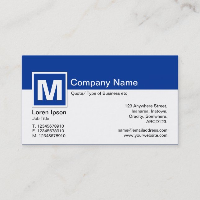 Modern Monogram - Navy and White Business Card (Front)