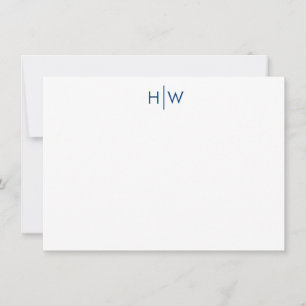 Modern Monogram Navy Blue Flat Note Card