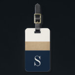 Modern Monogram Navy Blue Gold Striped Luggage Tag<br><div class="desc">Modern and chic,  this luggage features classic navy blue and gold stripes and a customisable monogram. Add you name and address to the back for a truly personalised luggage tag.</div>