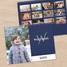 Modern Monogram Navy Blue Photo Calendar