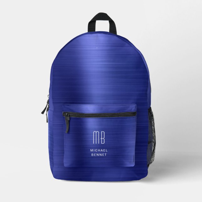 Modern Monogram Navy Blue Printed Backpack (Front)