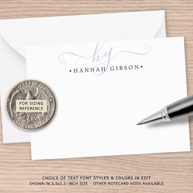 Modern Monogram Navy Blue Script Initials Card (Creator Uploaded)