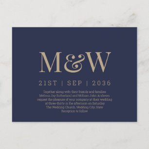 Modern Monogram Navy Wedding Invitation Postcard