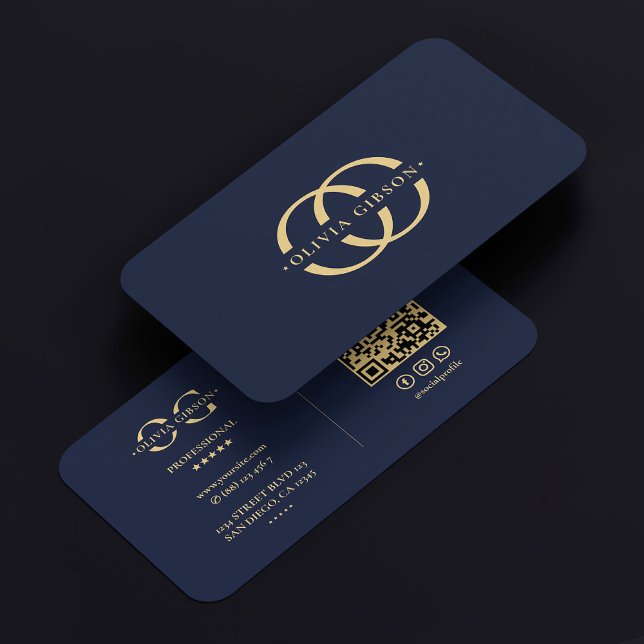 Modern Monogram O Logo Elegant Dark Navy Blue  Business Card (Modern Monogram O Logo Elegant Dark Navy Blue Business Card
)