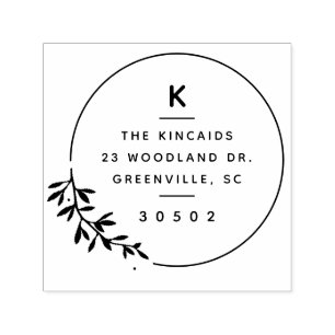 Modern Monogram Olive Branch Wreath Return Address Self-inking Stamp