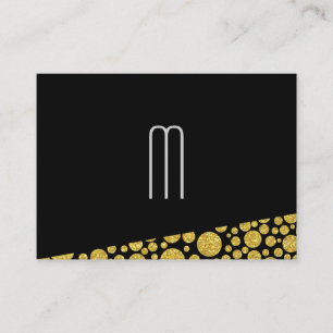 Modern Monogram on Black   Gold Glitter Polka Dots Business Card