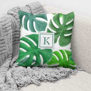 Modern Monogram Palm Leaves Pattern Cushion