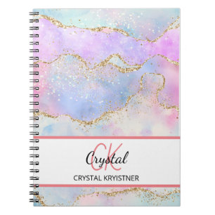 Modern Monogram Pastel Rainbow Glitter Notebook