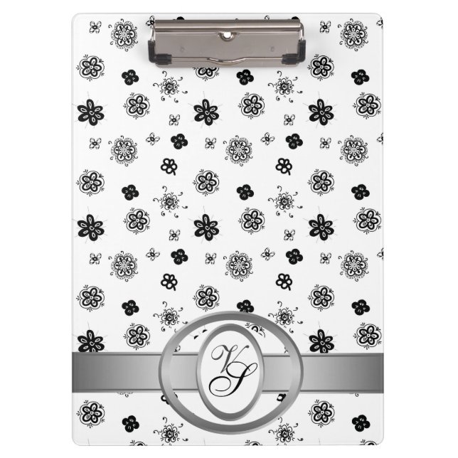Modern Monogram Pattern Black and White Clipboard (Front)
