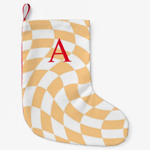 Modern Monogram Peach Chequered  Small Christmas Stocking