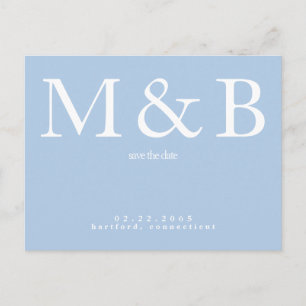 Modern Monogram Peacock Blue Save the Date Postcard