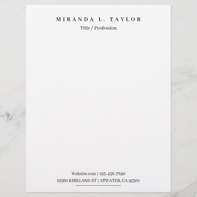Modern Monogram Personal Business Professional  Le Custom Letterhead (Front)