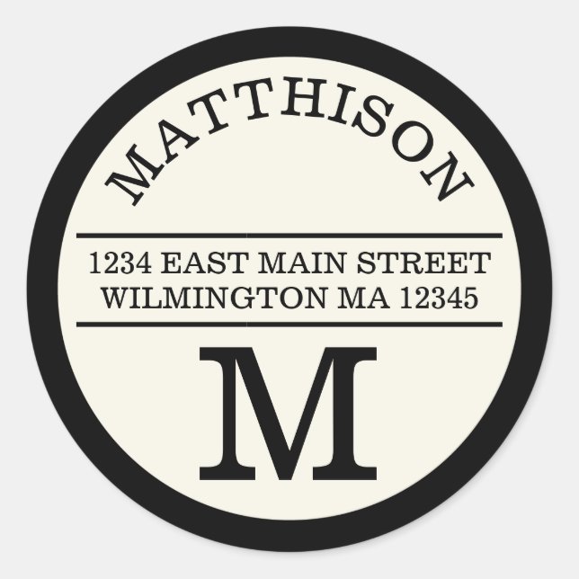 Modern Monogram Personal Round Address Label (Front)