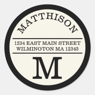 Modern Monogram Personal Round Address Label
