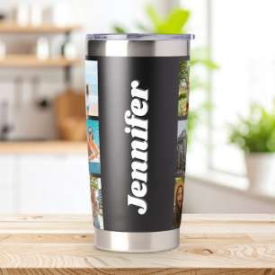 Modern Monogram Personalised 12 Photo Collage Insulated Tumbler