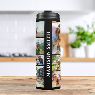 Modern Monogram Personalised 12 Photo Collage Thermal Tumbler