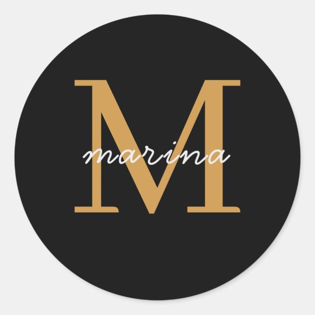 Modern monogram personalised classic round sticker (Front)