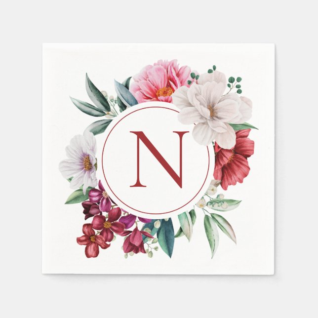 Modern Monogram Personalised Floral Napkin (Front)