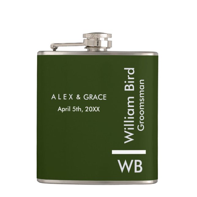 Modern Monogram Personalised Groomsman Hip Flask (Front)