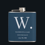 Modern Monogram Personalised Groomsman Hip Flask<br><div class="desc">This Groomsman custom design features a handwritten minimalistic confident grey background. You can personalise the name,  title,  and groom or add your custom message! Show your Groomsman how much you love and appreciate their participation.</div>