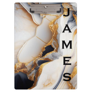 Modern Monogram Personalised Marble and Gold Clipboard