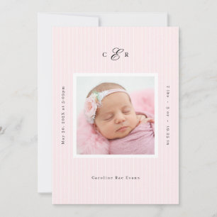 Modern Monogram Photo Birth Announcement