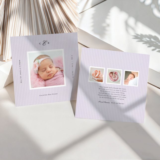 Modern Monogram Photo Birth Announcement (Creator Uploaded)