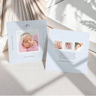 Modern Monogram Photo Birth Announcement