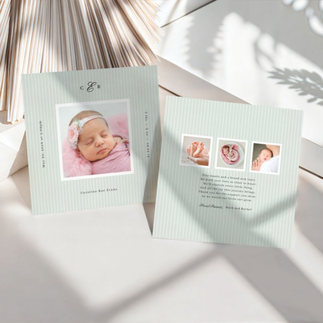 Modern Monogram Photo Birth Announcement (Creator Uploaded)