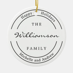Modern Monogram Photo Happy Holiday Ceramic Ornament