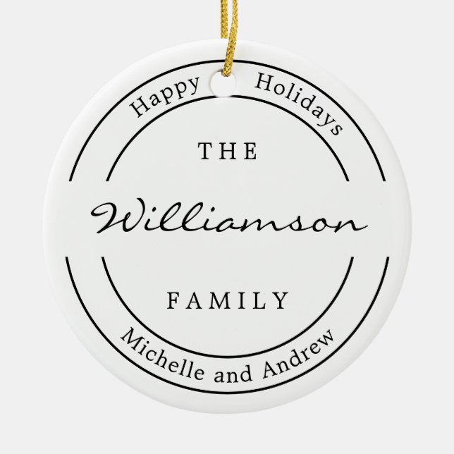 Modern Monogram Photo Happy Holiday Ceramic Ornament (Front)