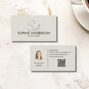 Modern Monogram Photo QR Professional Business Card