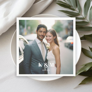 Modern monogram photo wedding napkin