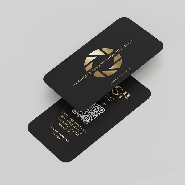 Modern Monogram Photographer Black Gold Lens   Business Card (Modern Monogram Photographer Black Gold Lens Business Card
)